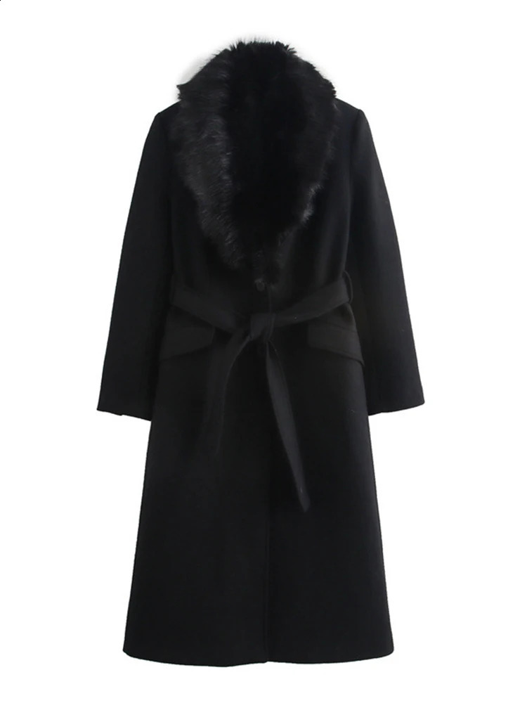 EAM Camel Big Size Elegant Woolen Coat Fur Collar Long Sleeve Laceup Women Jacket Fashion Autumn Winter 2024 30A2707 250110