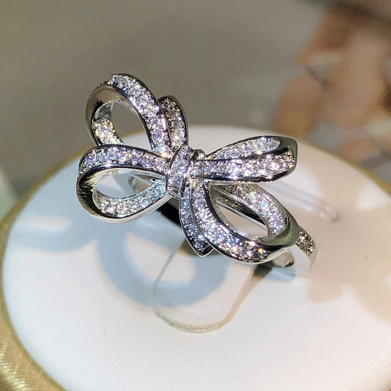 French Exquisite Bow Ring 925 Sterling Silver Butterfly Ring For Ladies Net Celebrity Jewelry Party Cocktail Party Outing Gift 250121