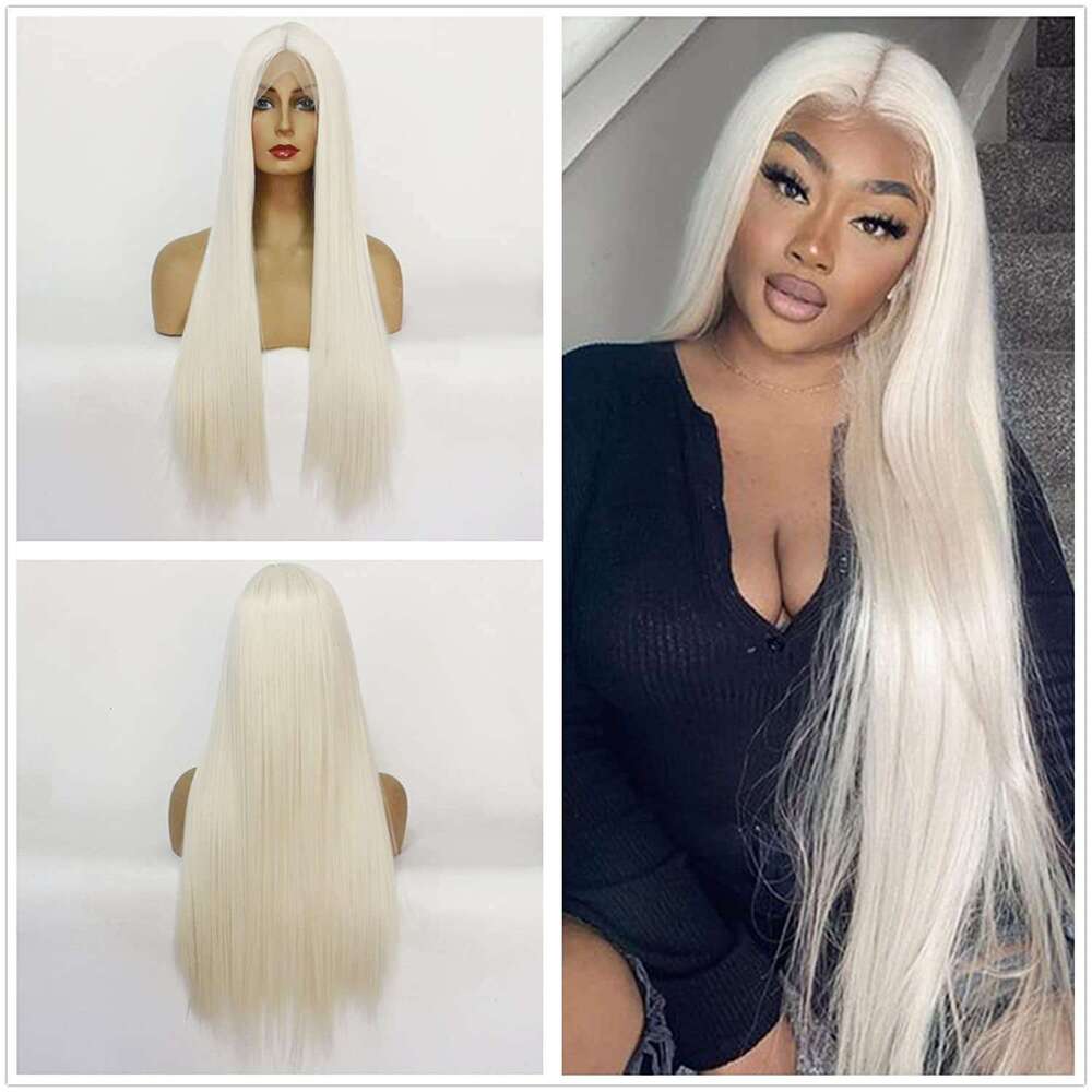 Lace Front Wig Cover T Shape Wig Front Lace Fashionable Center Split Long Straight Hair Women S High Temperature Silk Synthetic Fiber Headband