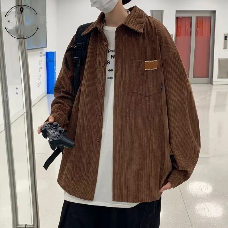 Mens 2024 Spring and Autumn Patchwork Square Collar Button Pocket Fashion Solid Color Loose Casual Long Sleeved Jackets 250113
