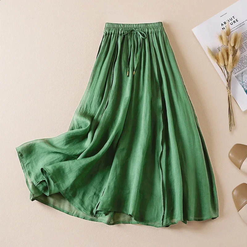 Plus Size Artistic Vintage n Sensibility Niche Cotton Linen Skirt Solid Color Half 2023 Style Womens Fas 250122