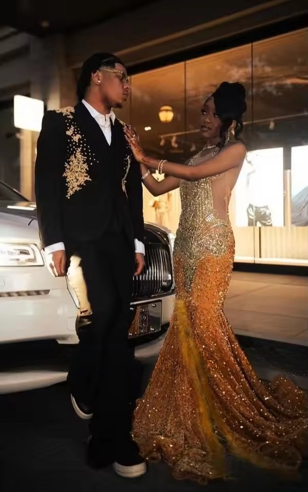 Gold Sequins Mermaid Prom Dresses 2025 With Glitter Crystal Plus Size Evening Ocn Birthday Gowns Customised