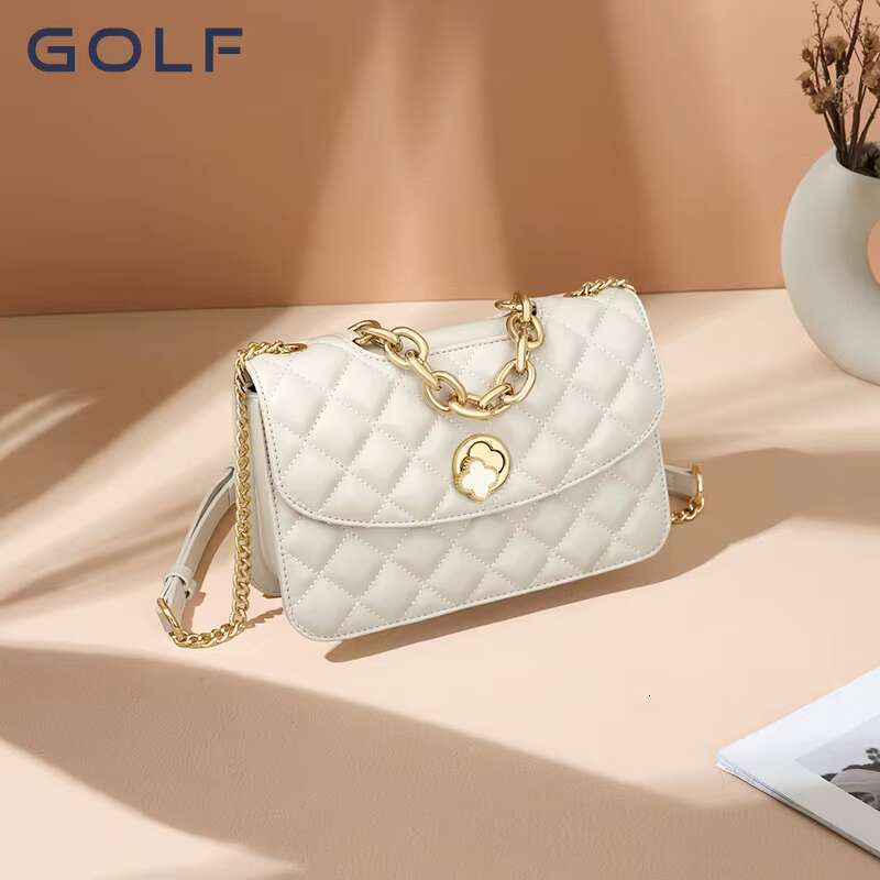 GOLF 2023 New Autumn/Winter Women's Genuine Leather Versatile One Shoulder Dia Grid Chain Diagonal Straddle Bag