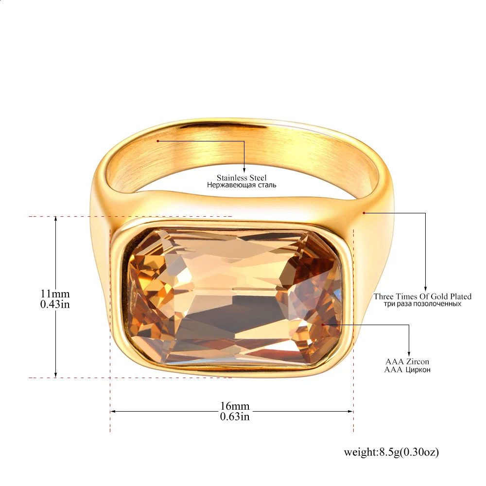 Shiny Cubic Zirconia Stainless Steel Wedding Statement Ring 18K PVD Gold Plated Fashion Waterproof Jewelry R24007 250121