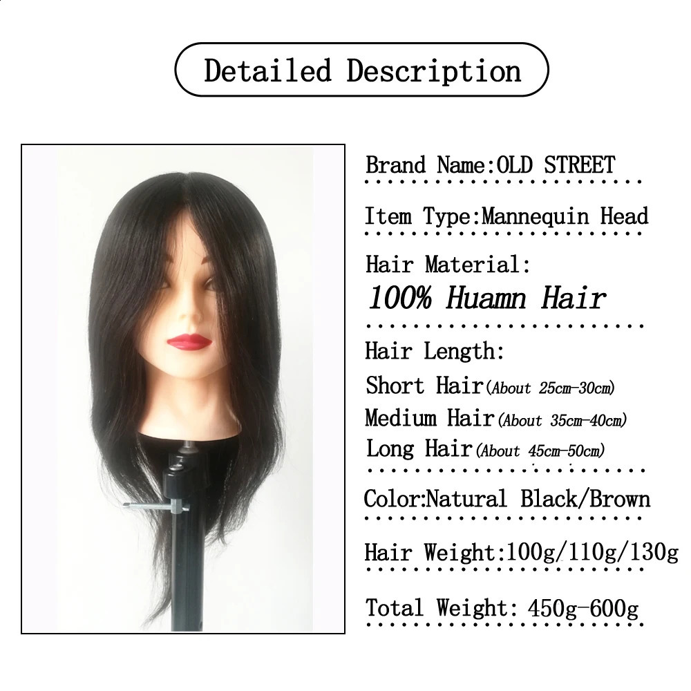 Human Hair Mannequin Head Natural Black Color Practice Training Model For Hairdresser Professional Can Be Ironed and Dyed 250114