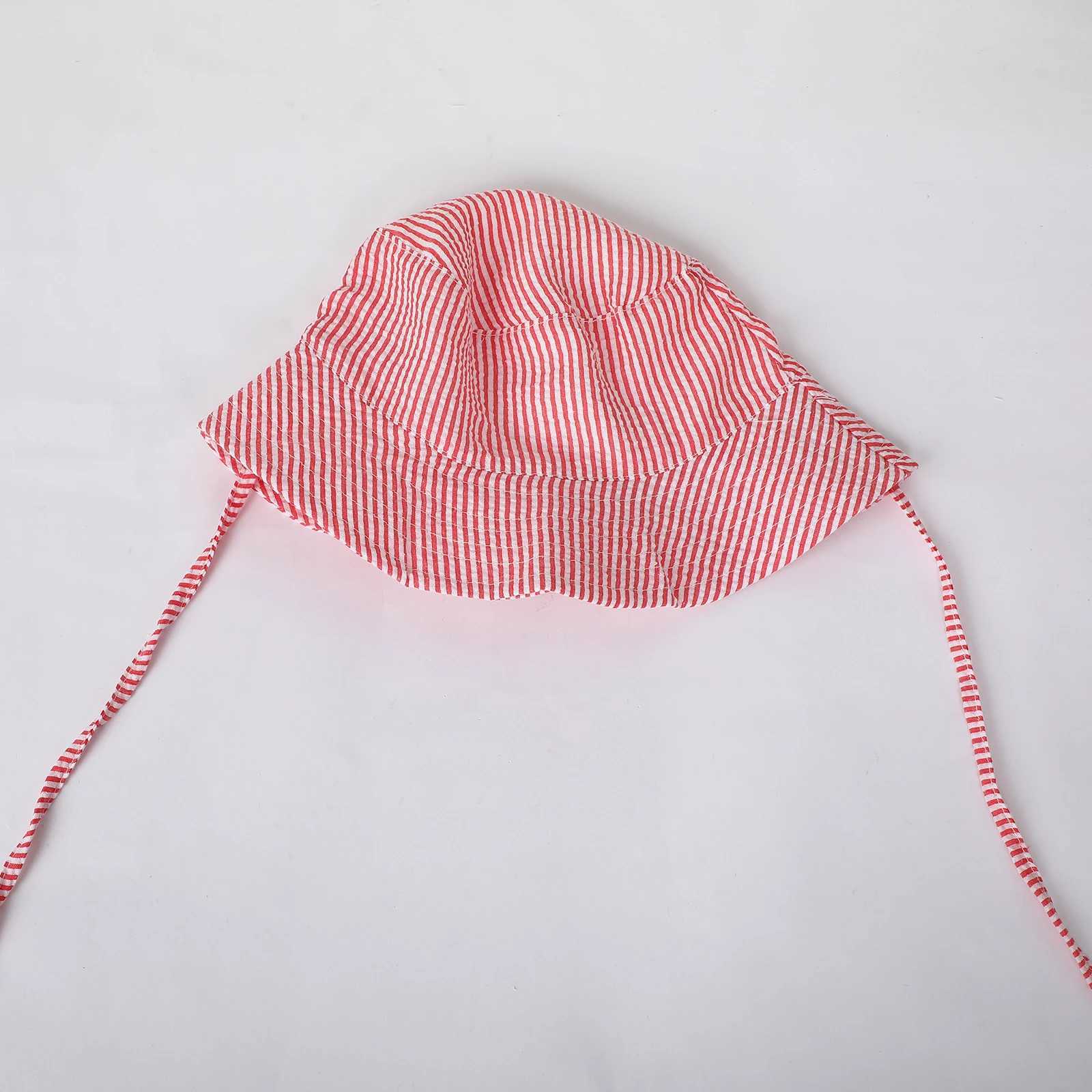 Striped Seersucker Summer Hat For Kids With Wide Brim Bucket Cap 50+ SPF Protective Breathable Folding M250121