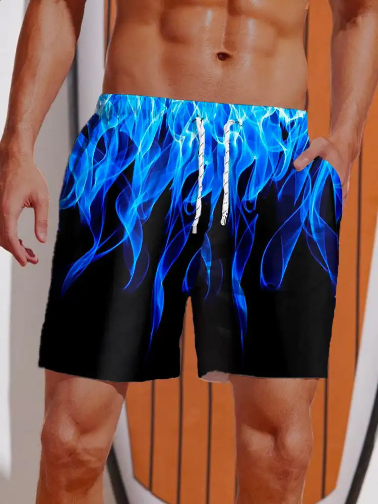 2024 Summer 3D Printed Striped Flame Printing Shorts Mens Board Swim Trunks Drawstring Breathable Short Hawaiian shorts 250121