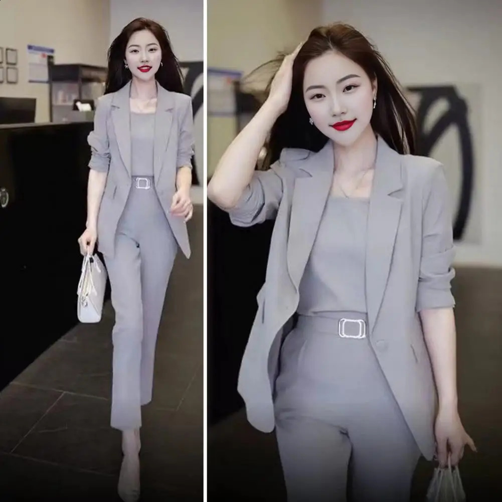 3piece womens spring and autumn jacket set 2024 office solid professional suit workwear soft OL communication 250122