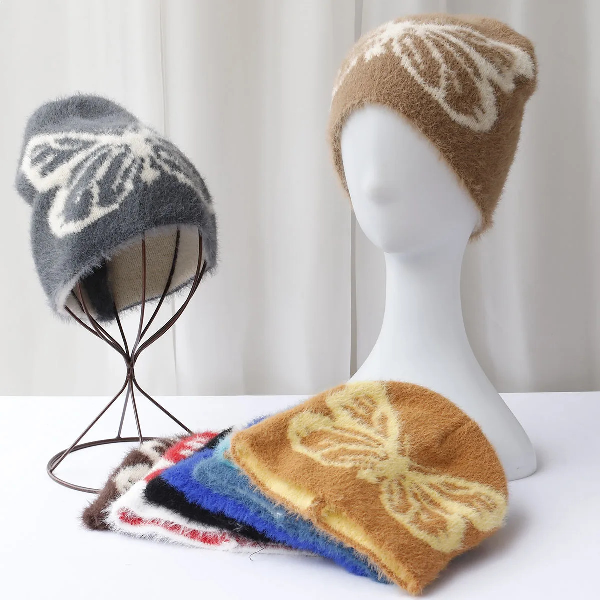 Y2K Warm Star Ski Hat Ma Haimao Winter Knitted Preschool Bean Hair Leather Hat Butterfly Knitted Hat Y2K Acrylic Hip Hop Dice Hat 250109