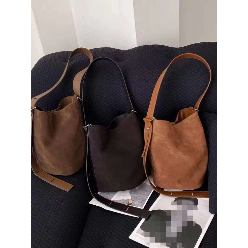 Vintage Cow Suede Bucket Women Single Shoulder New Autumn Winter Solid Color Office Ladies Handbag Casual Messenger Bag