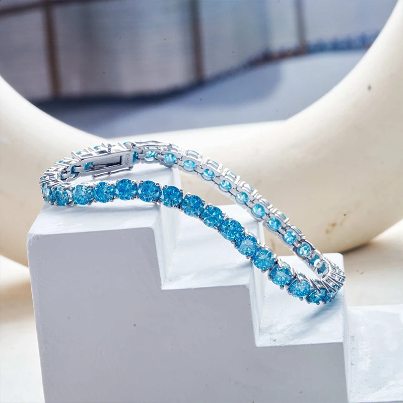 Unisex M Tennis Chain For Women Original 925 Sterling Silver Gold Man Blue Green Bracelet Chain Hip hop 250121