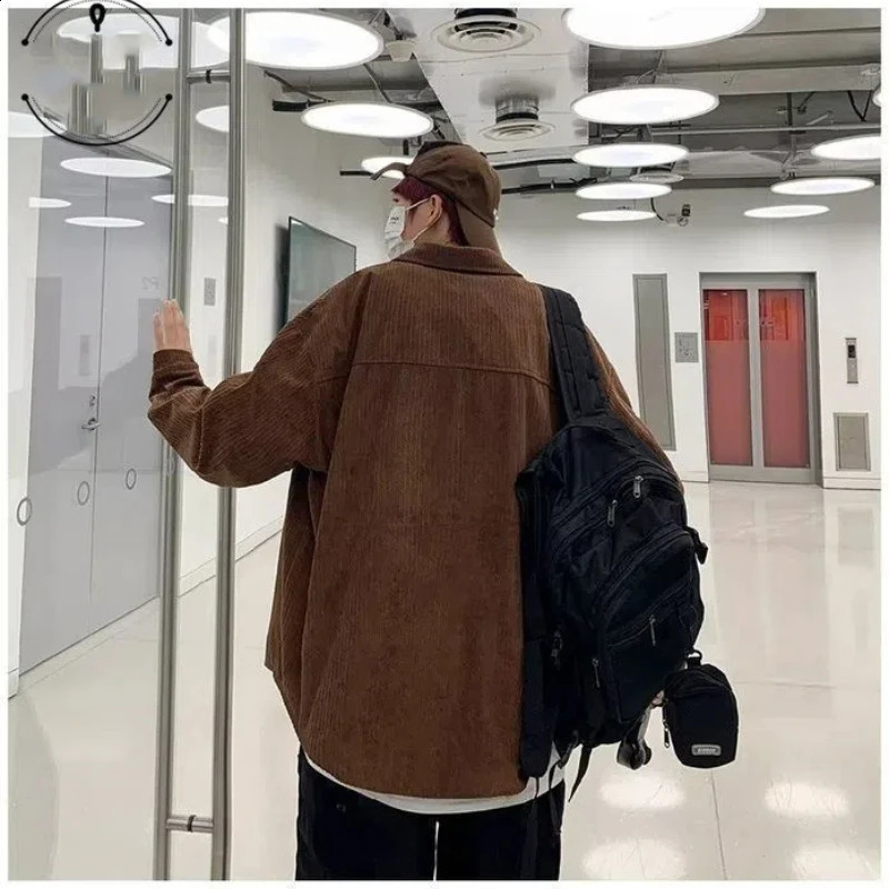 Mens 2024 Spring and Autumn Patchwork Square Collar Button Pocket Fashion Solid Color Loose Casual Long Sleeved Jackets 250113