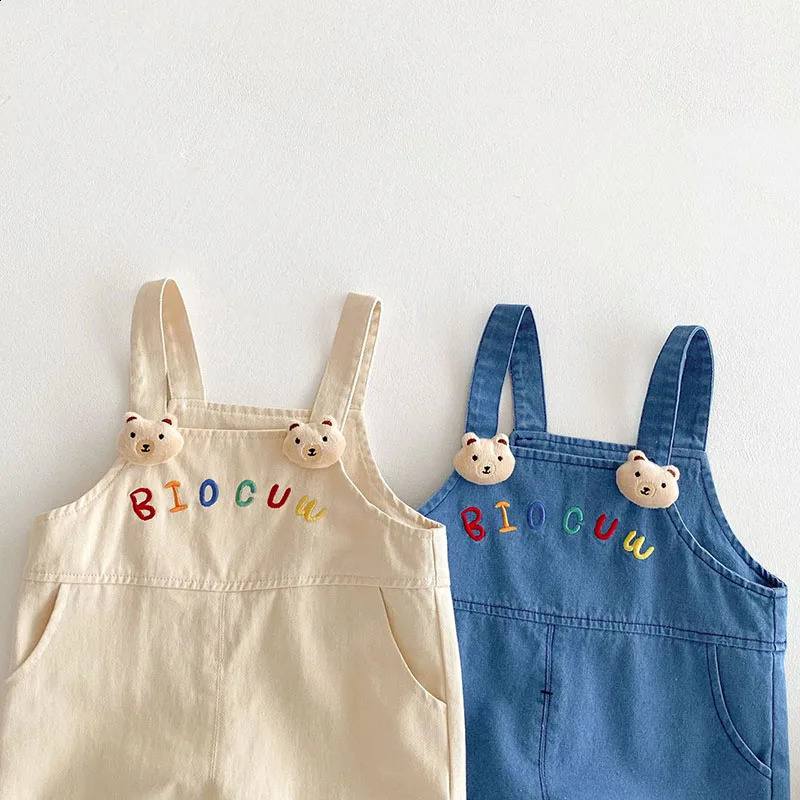 05T Embroidered Letter Cartoon Children Infant Cute Denim Jeans Sweet Loose Casual Girl Boys Pants Strap Overalls 250117