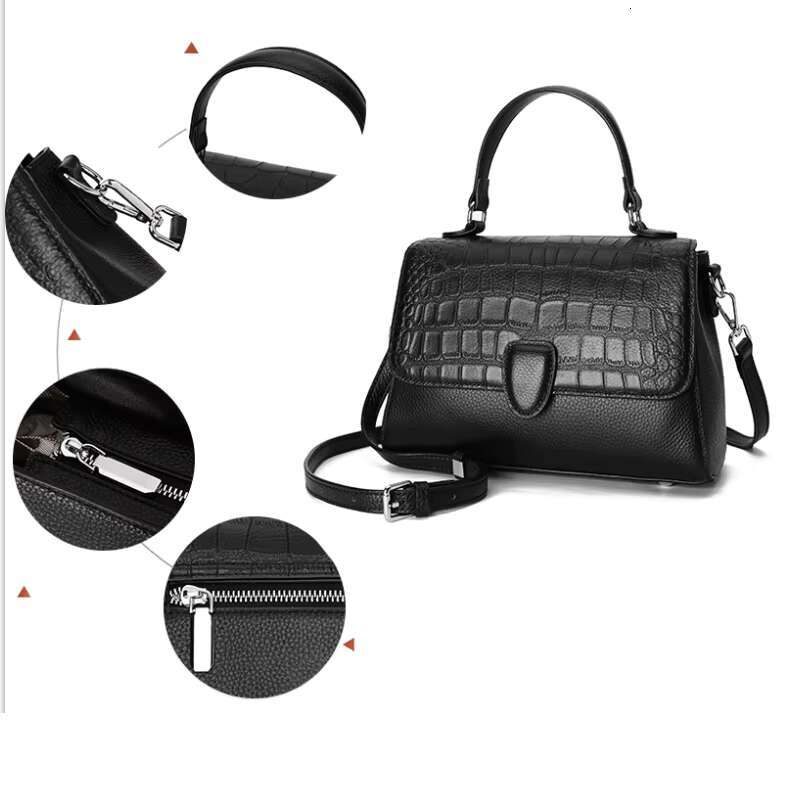 Aidrani New Crocodile Pattern Women's Handbag, Made Of Cowhide Material, Black, Can Be Worn On One Shoulder Or Crossbody