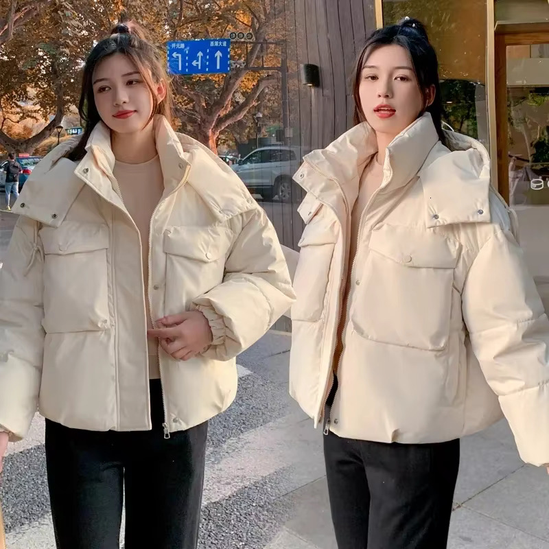 New Short Parkas Hooded Down Cotton Coat Women's Winter 2025 Loose Thicken Warm Jacket Korean Parka Padded Bread Ladies Overcoat
