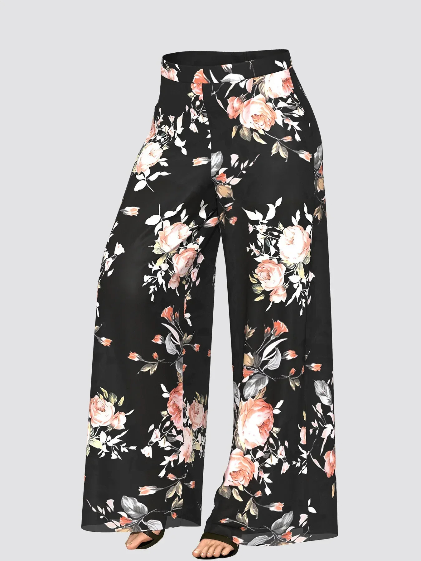Plus Size Floral Retro Womens Matching Set VNeck Top and Printed Pants Chiffon Two Piece Pant Outfit Summer 250122