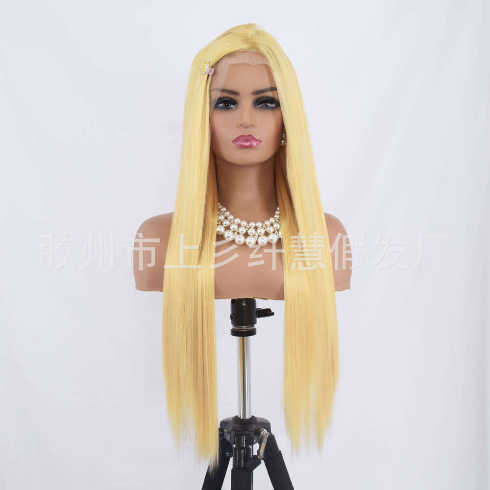 Lace Front Wig Cover T Shape Wig New Front Lace Women S Long Straight Hair Red Gold High Temperature Matte Synthetic Silk Headband