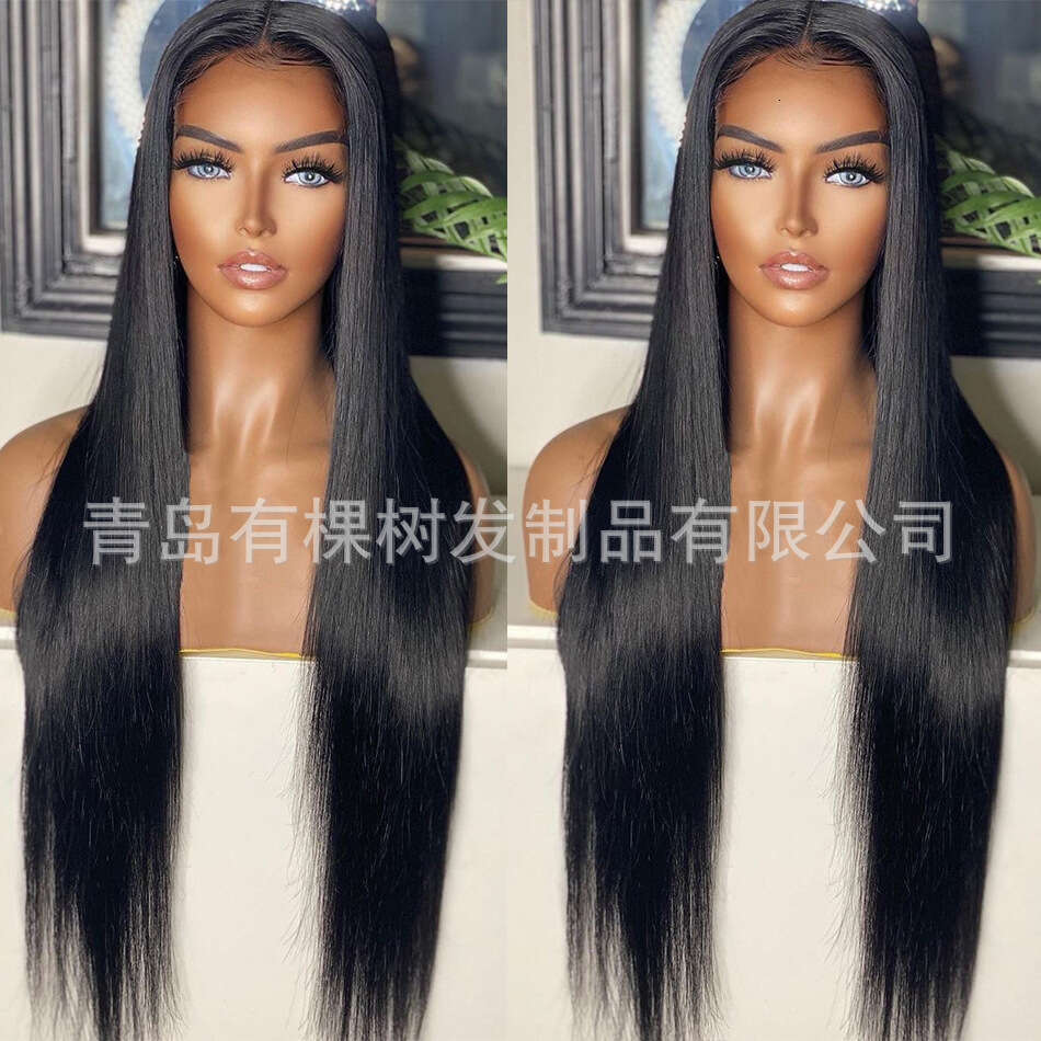 Lace Front Wig Cover T Shape Natural Transition Black Synthetic Front Lace Long Straight Hair Wig Headband