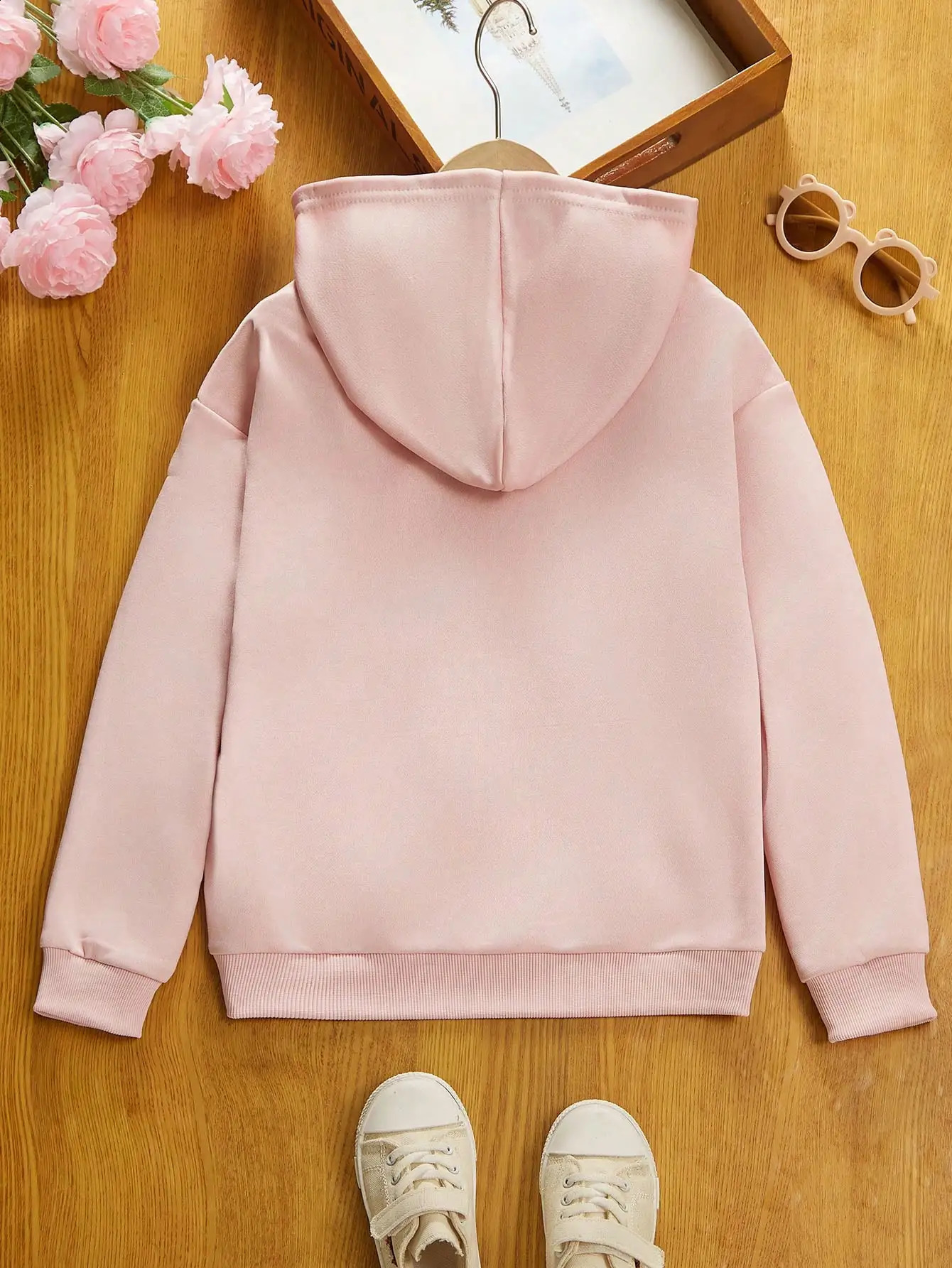 Spring and Autumn Fashion Girls Solid Pink Color Sweet Style Comfortable Zipper Hoodie Tops 250121