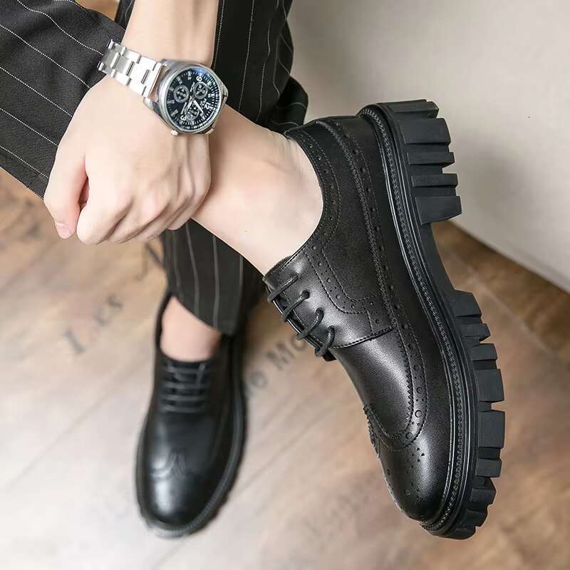 Spring Men Formal Business Thick Soled Lace-up Oxford Men's Dress Shoes Male Casual Leather Wedding Party Loafers