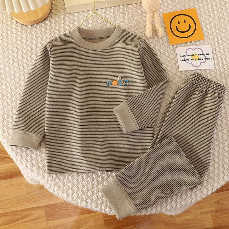2025 Autumn Kids Baby Boys 2PCS Sleepwears Set Cotton Striped Letter Tops Stretch Skinny Pants Suit Toddler Boys Pajamas 250121