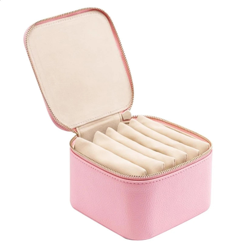 Portable Jewelry Storage Box Zipper Velvet PU Earrings Necklace Storage Box with 6 Pouch pendant Rings Jewelry bag Solid Color 250117