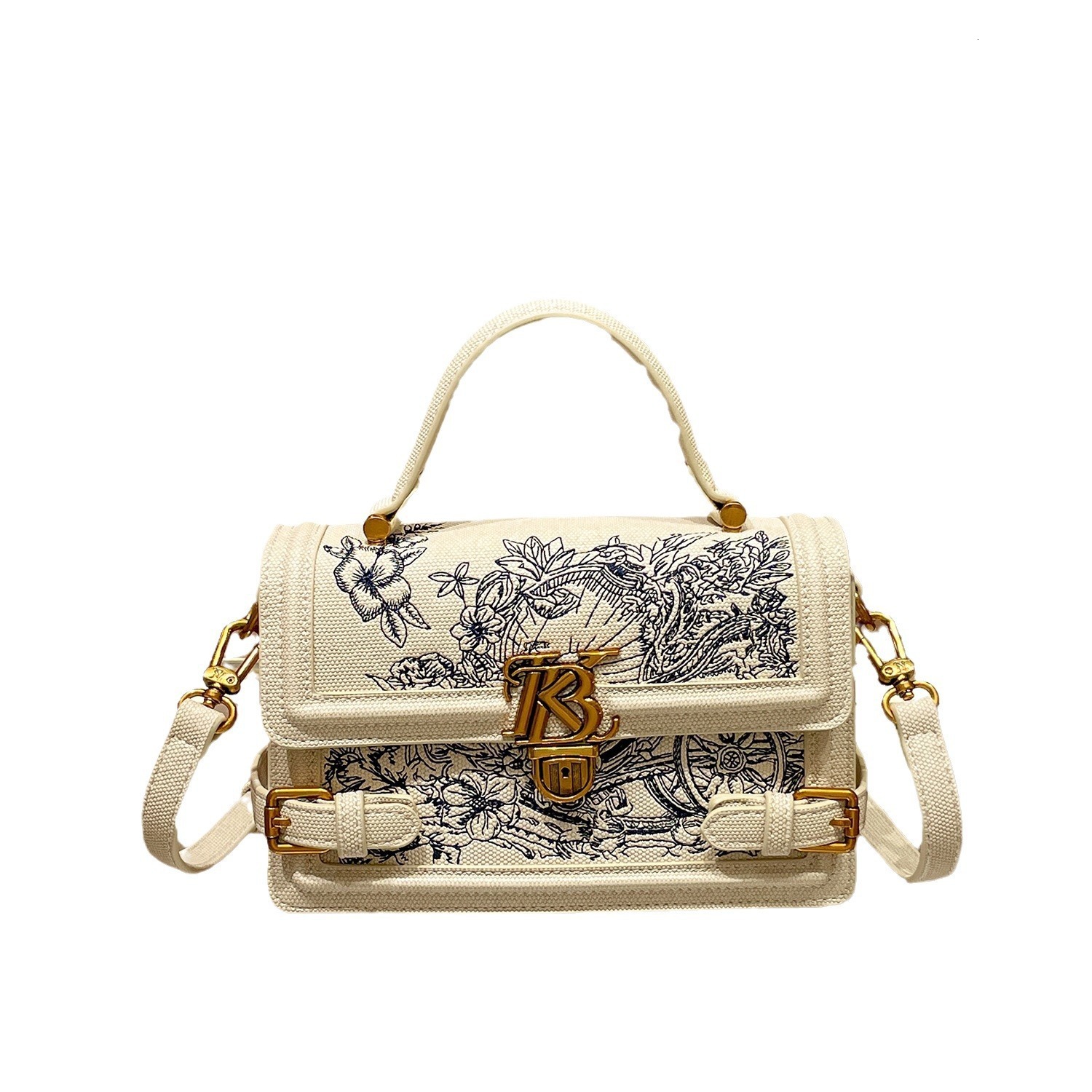 2024 New Spring/Summer Chinese style Embroidered Handbag, Women's Lock, Fashion Single Cross Shoulder Small Square Bag