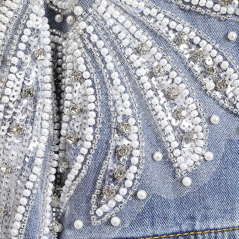 StreetWear Loose Jean Jacket Women Denim Jackets Autumn Fashion Heavy Beads Diamond Embroidered Flower Female Coats Top 250116