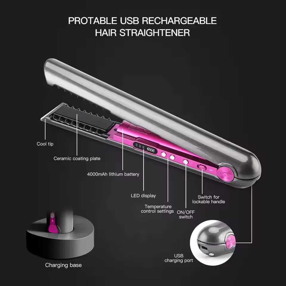 Professional Ceramic Flat Iron 2 in 1 Cordless Hair Straightener and Curler Rechargeable wireless Straightene Z250122