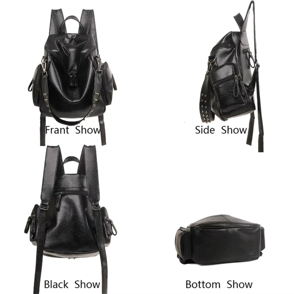 3-In-1 Designe Shoulder Bag Women Preppy Bookbag Mochilas Rivet Backpack Large Capacity School Bags For Teenage Girls