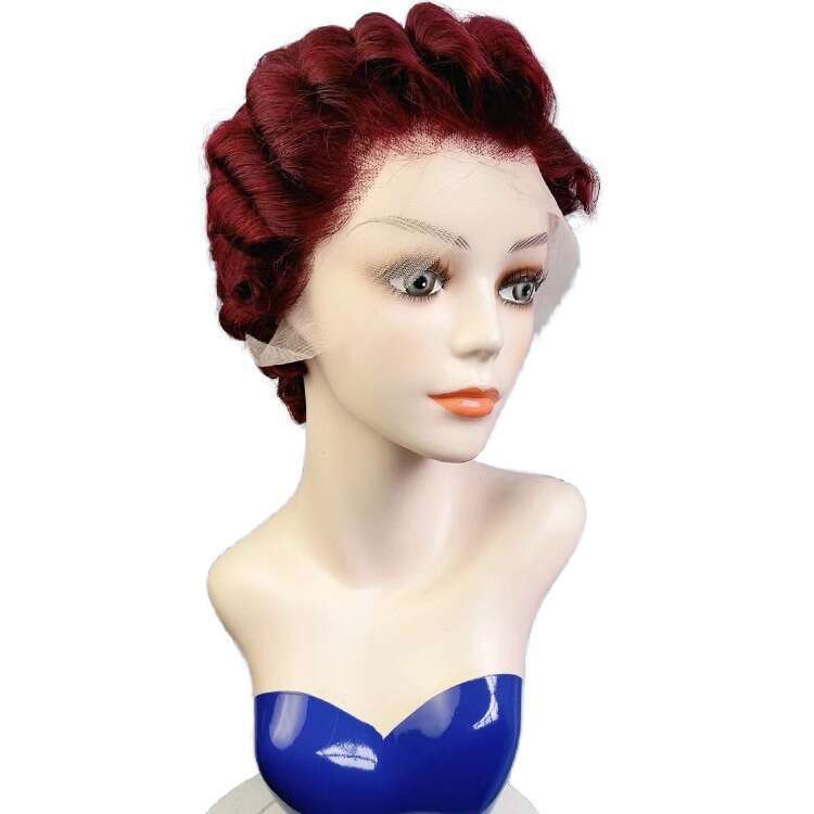 Lace Front Wig Cover T Shape Mini Elf Front Lace X Real Person Wig Short Curly Hair Partial Split Headset Customization