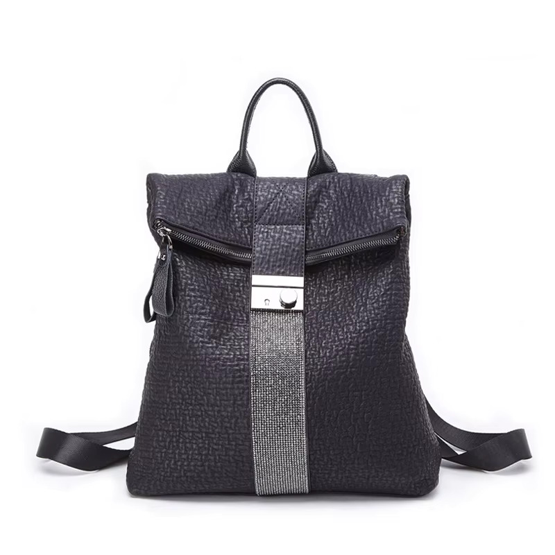 Fashionable 2024 New Retro Soft Face Dia Inlaid Women's Backpack Personalized Buckle Travel Bag