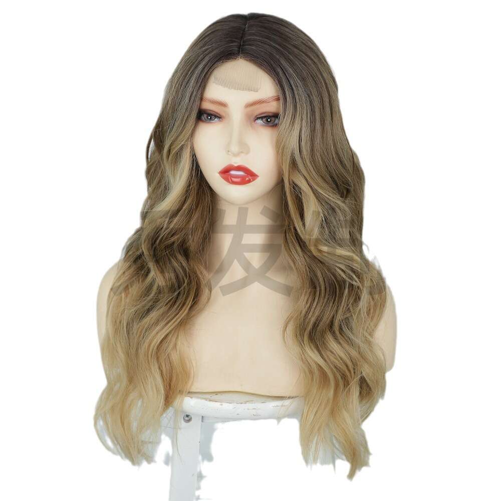 Lace Front Wig Cover T Shape Women S Front Small Lace Wig Center Split Large Wave Long Curly Hair Chemical Fiber Headband