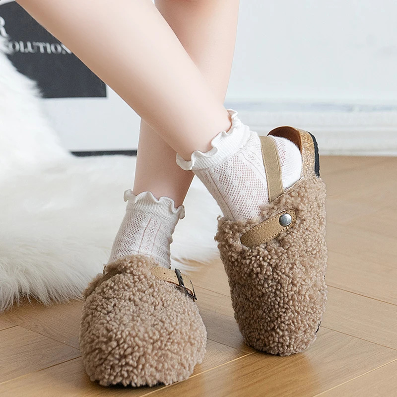 Childrens Fleece Elastic Clogs Baby Boys Girls Plush Slipper Toddler Prewalker Footwear Winter Warm Soft Sole Shoes 250118