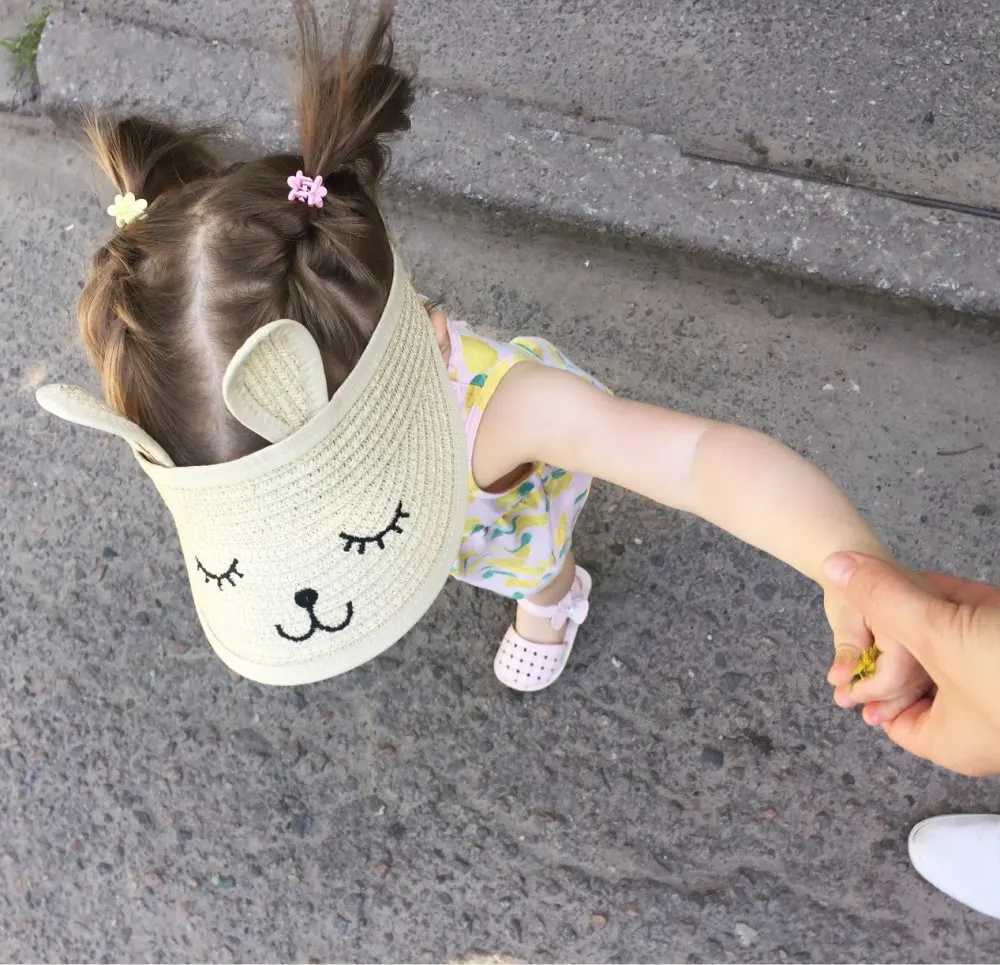 New Bunny Baby Hat Summer Straw Folding Visor Baby Cap Cute Adjustable Kids Sun Hat for Boys Girls Child Cap 1 PC M250121