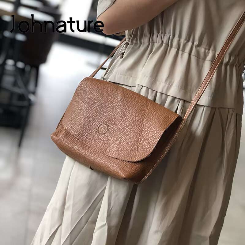 Johnature Genuine Leather Women 2024 New Casual Nature Soft Cowhide Shoulder Bags Large Capacity Composite Messenger Bag