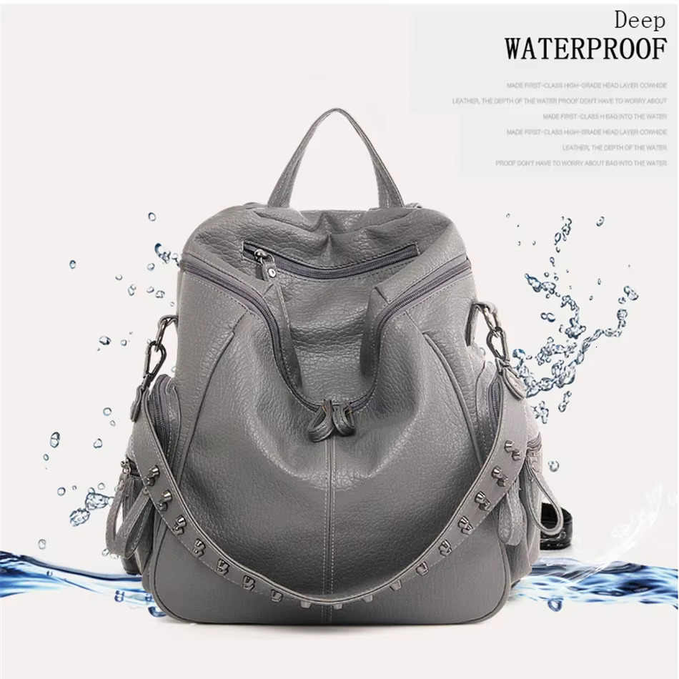 3-In-1 Designe Shoulder Bag Women Preppy Bookbag Mochilas Rivet Backpack Large Capacity School Bags For Teenage Girls