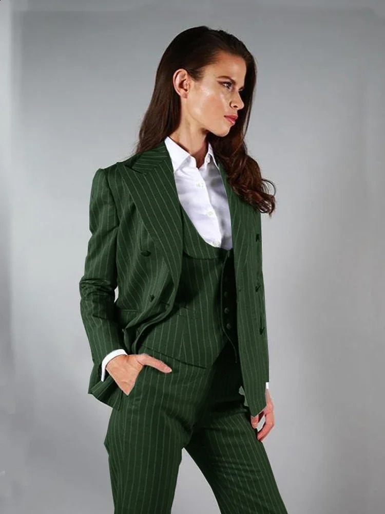 Womens Striped Suit 3 Pieces DoubleBreasted Casual Lady Blazer Tuxedo Suitable For Prom Jacket Vest Pants Lapel 250114