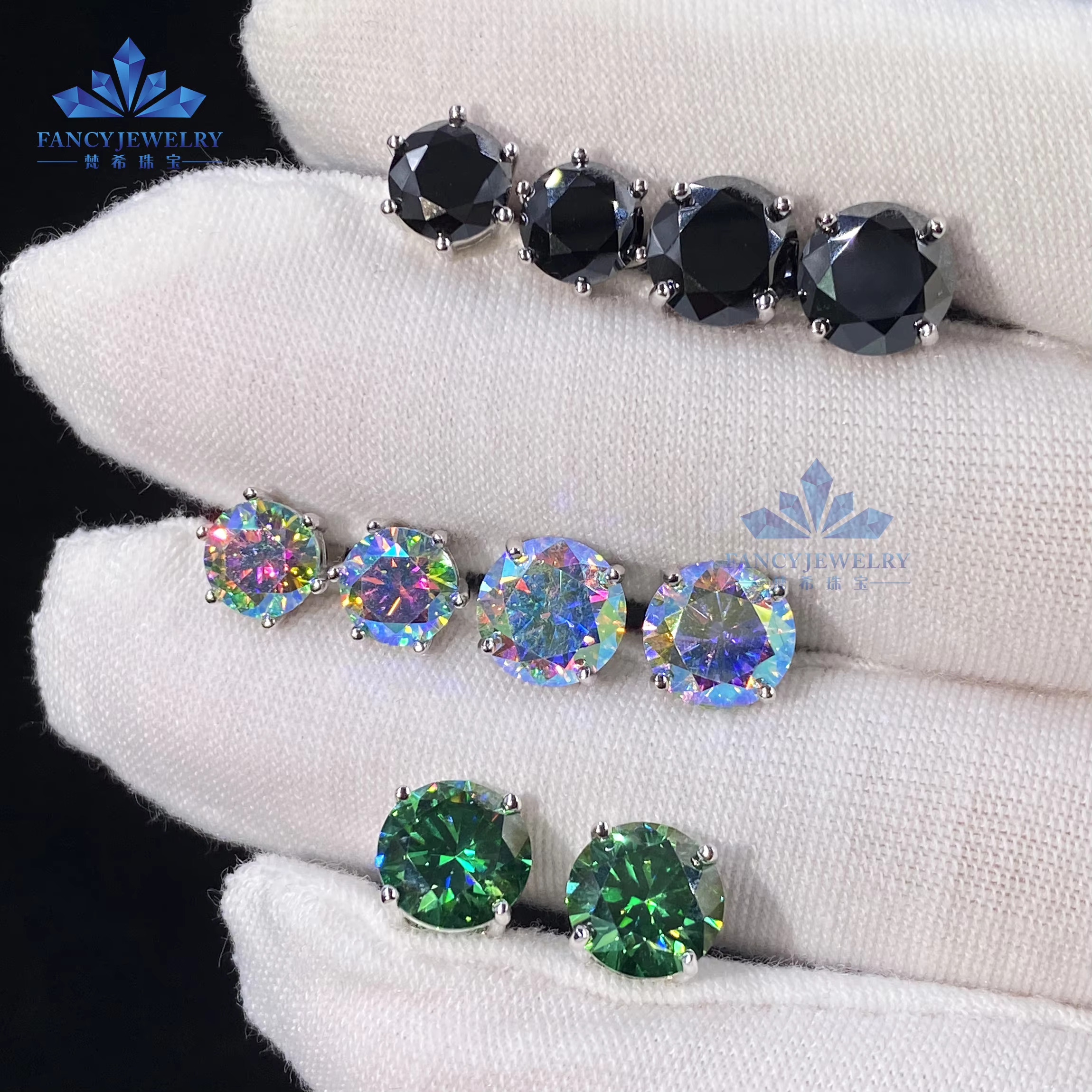 GRA Certificate 0.5CT 1CT 2CT Gold Plated Sterg Sier vvs Pink Blue Yellow Green Moissanite Stud Earrings