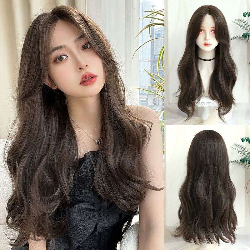 Lace Front Wig Cover T Shape Full Set For Women With Front Lace Center Split Natural Fluffiness Long Hair Large Waves And Micro Curly Wig Cover
