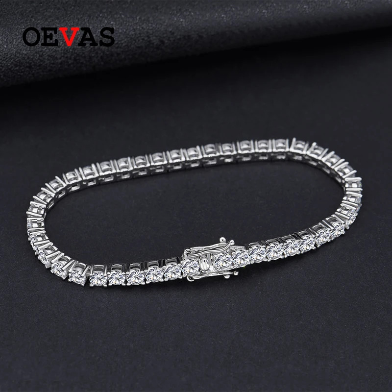 OEVAS 100% 925 Sterling Silver m Created Diamond Gemstone Bangle Charm Wedding Tennis Bracelet Fine Jewelry Wholesale DropShip 250121