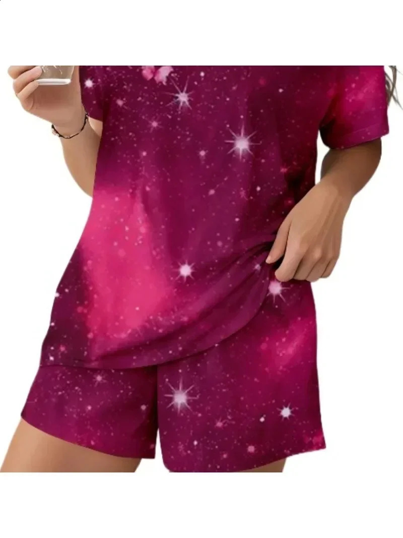 Plus Size Womens 1XL5XL Printed Shorts Set with Uneck Short Sleeve Fashion Holiday Beach Sets 250122