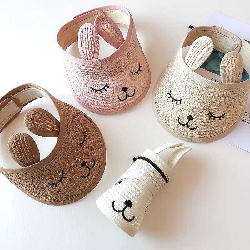 New Bunny Baby Hat Summer Straw Folding Visor Baby Cap Cute Adjustable Kids Sun Hat for Boys Girls Child Cap 1 PC M250121