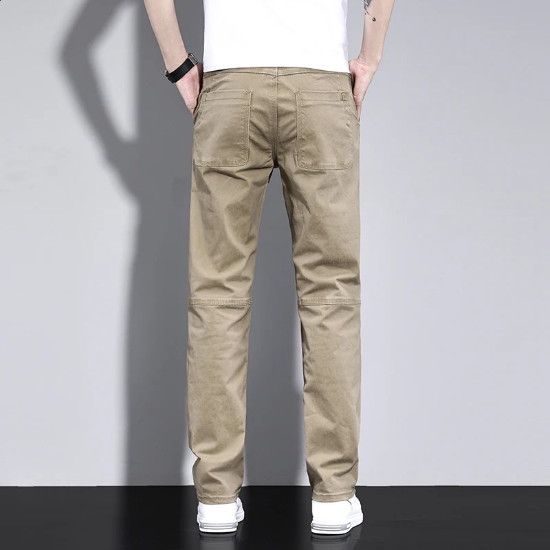 Spring Highquality Pure Cotton Casual Slim Pants Mens All Match Loose Straight Long Man y Clothing Grey Khaki 250110