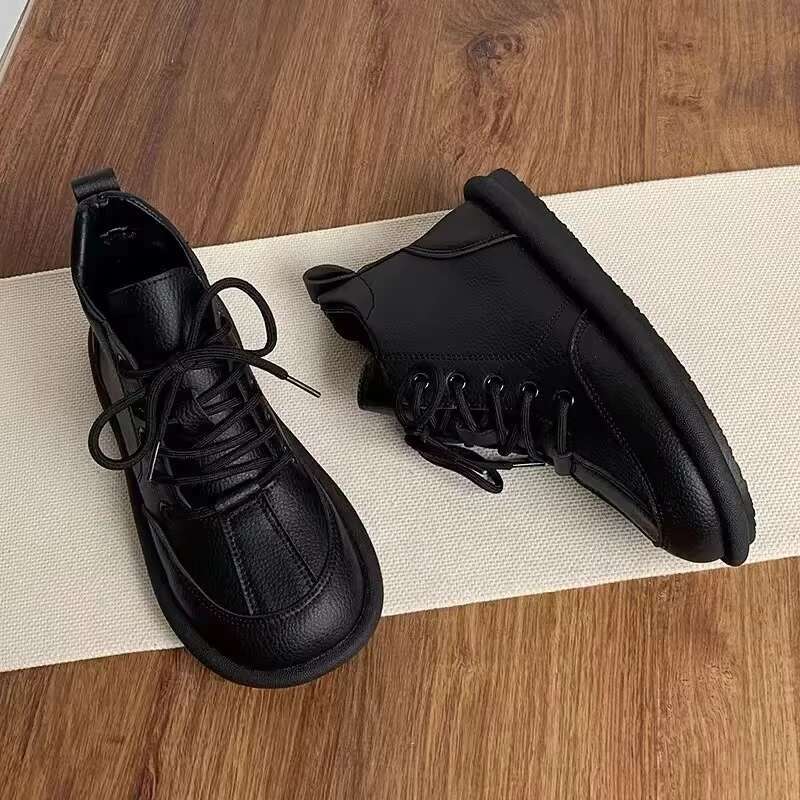 Spring/Autumn Women's Flats Round Toe Flat for Women Lace-up Platform Shoes Outdoor Office Lady Anti-slip Solid Color Shoe