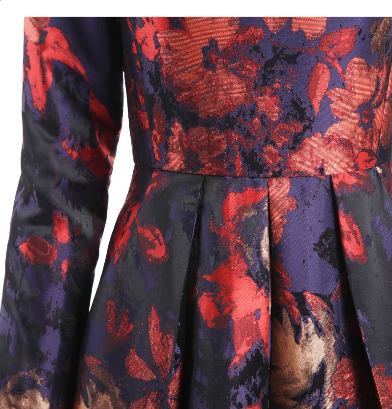 Elegant Women Long Sleeve Maxi Dress Fall Fashion Boho Floral Jacquard Muslim Dress Ladies Vintage Party Clothes 250122