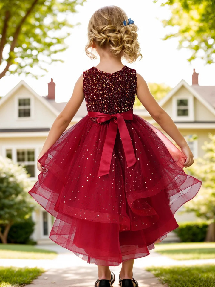 Flower Girls Princess Sequins Baby Wedding Christmas Party Trailing Dress Teenager Children Kids Elegant Vestidos for 3-15Years 250117