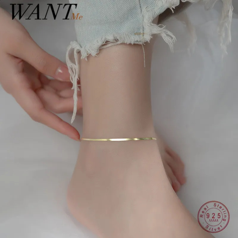 WANTME 925 sterling silver minimalist 18k golden luster snake bone ankle suitable for womens beach summer charm party jewelry accessories 250110