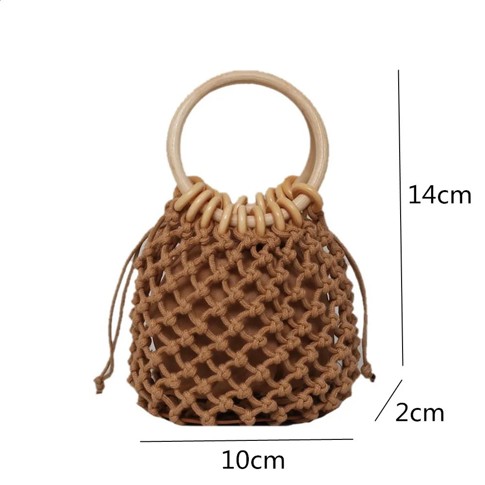 Summer Straw Woven Beach Bag Rattan Ladies Purses Handbag Wrist Pack Women Handle Female Bucket Tote Bags Knit Travel Bags 250113