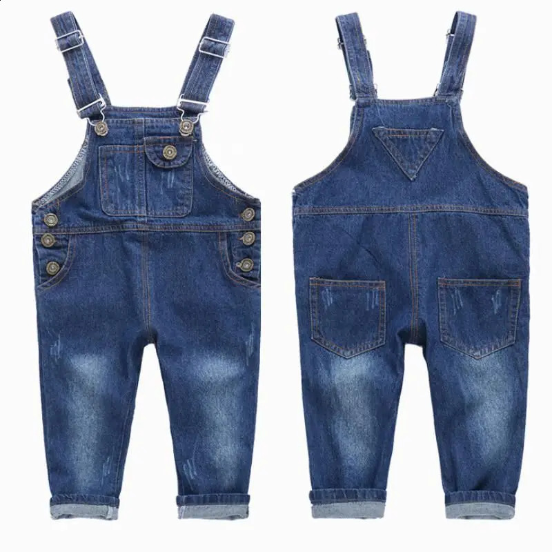 Arrival spring Girls Boys Denim Overalls Button Fly for Solid Blue Children Jumpsuit Overalls18Y 250117